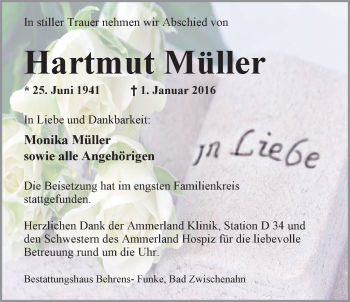 Traueranzeige von Hartmut Müller von Nordwest-Zeitung