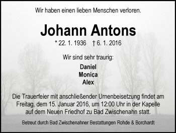 Traueranzeige von Johann Antons von Nordwest-Zeitung