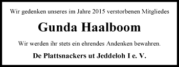 Traueranzeige von Gunda Haalboom von Nordwest-Zeitung