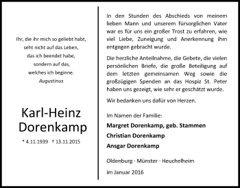 Traueranzeige von Karl-Heinz Dorenkamp von Nordwest-Zeitung