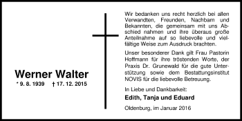 Traueranzeige von Werner Walter von Nordwest-Zeitung