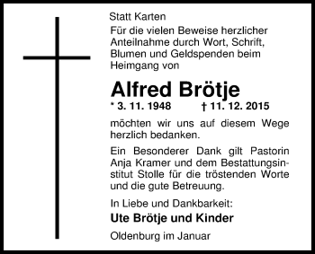 Traueranzeige von Alfred Brötje von Nordwest-Zeitung