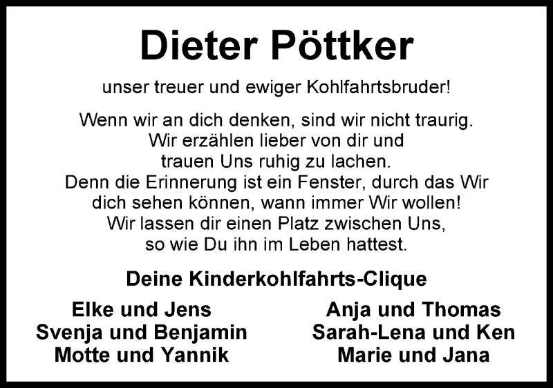  Traueranzeige für Rolf-Dieter Pöttker vom 26.01.2016 aus Nordwest-Zeitung
