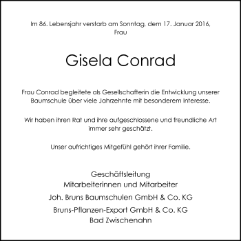 Traueranzeige von Gisela Conrad von Nordwest-Zeitung