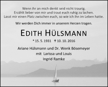 Traueranzeige von Edith Hülsmann von Nordwest-Zeitung