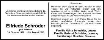 Traueranzeige von Elfriede Schröder von Nordwest-Zeitung