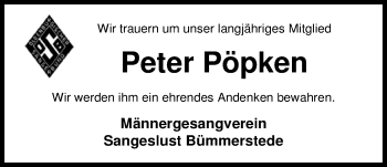 Traueranzeige von Peter Pöpken von Nordwest-Zeitung
