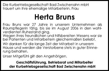 Traueranzeige von Herta Bruns von Nordwest-Zeitung