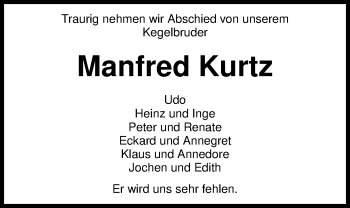 Traueranzeige von Manfred Kurtz von Nordwest-Zeitung