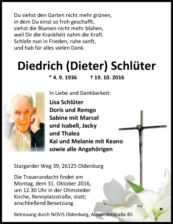 Traueranzeige von Diedrich Schlüter von Nordwest-Zeitung