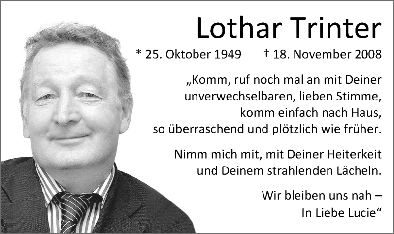  Traueranzeige für Lothar Trinter vom 18.11.2015 aus Nordwest-Zeitung