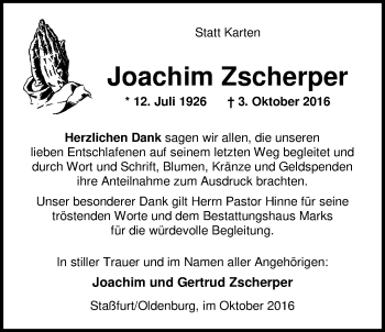 Traueranzeige von Joachim Zscherper von Nordwest-Zeitung