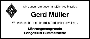 Traueranzeige von Gerd Müller von Nordwest-Zeitung