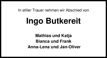 Traueranzeige von Ingo Butkereit von Nordwest-Zeitung
