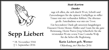 Traueranzeige von Eduard (Sepp) Liebert von Nordwest-Zeitung