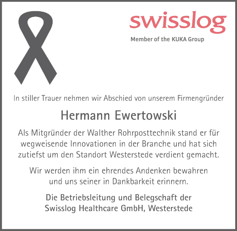  Traueranzeige für Hermann Ewertowski vom 28.10.2016 aus Nordwest-Zeitung