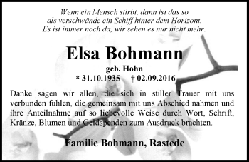 Traueranzeige von Elsa Bohmann von Nordwest-Zeitung