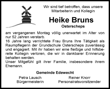 Traueranzeige von Heike Bruns von Nordwest-Zeitung