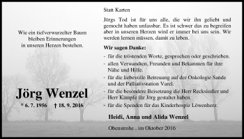 Traueranzeige von Jörg Wenzel von Nordwest-Zeitung