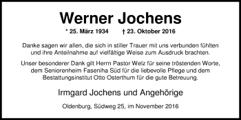 Traueranzeige von Werner Jochens von Nordwest-Zeitung