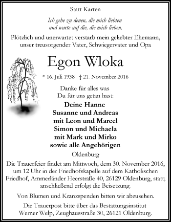 Traueranzeige von Egon Wloka von Nordwest-Zeitung