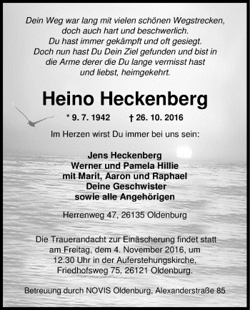 Traueranzeige von Heino Heckenberg von Nordwest-Zeitung