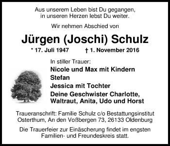 Traueranzeige von Jürgen  Schulz von Nordwest-Zeitung