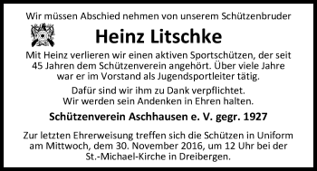 Traueranzeige von Heinz Litschke von Nordwest-Zeitung
