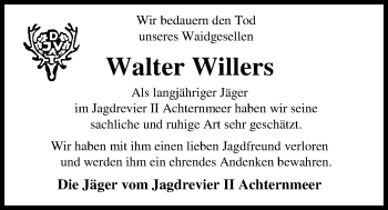Traueranzeige von Walter Willers von Nordwest-Zeitung