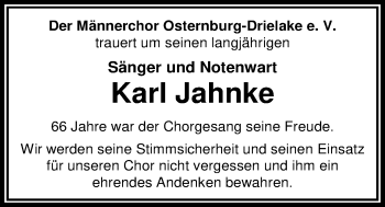 Traueranzeige von Karl Jahnke von Nordwest-Zeitung