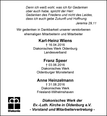 Traueranzeige von Karl-Heinz Wiens von Nordwest-Zeitung