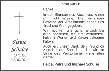 Traueranzeige von Heino Schulze von Nordwest-Zeitung