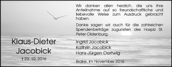 Traueranzeige von Klaus-Dieter Jacobick von Nordwest-Zeitung
