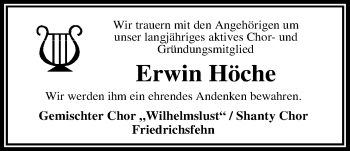 Traueranzeige von Erwin Höche von Nordwest-Zeitung