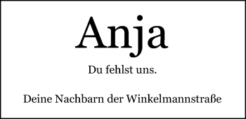 Traueranzeige von Anja Baumann von Nordwest-Zeitung