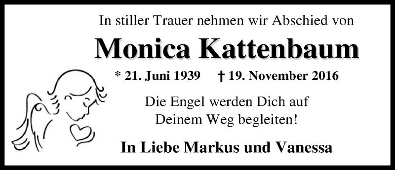  Traueranzeige für Monica Kattenbaum vom 24.11.2016 aus Nordwest-Zeitung