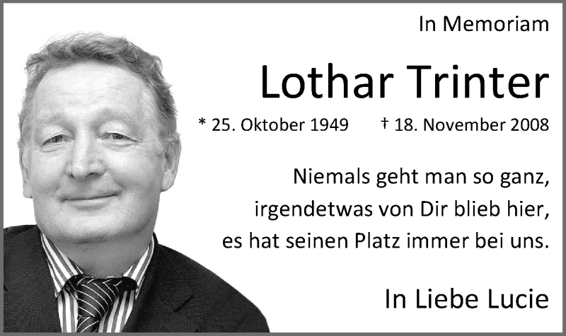  Traueranzeige für Lothar Trinter vom 18.11.2016 aus Nordwest-Zeitung