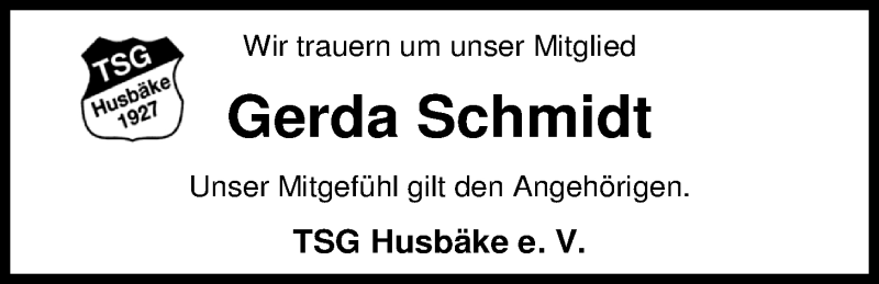  Traueranzeige für Gerda Schmidt vom 17.11.2016 aus Nordwest-Zeitung
