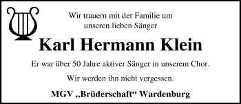 Traueranzeige von Karl Hermann Klein von Nordwest-Zeitung