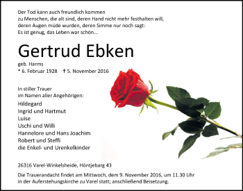 Traueranzeige von Gertrud Ebken von Nordwest-Zeitung