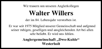 Traueranzeige von Walter Willers von Nordwest-Zeitung