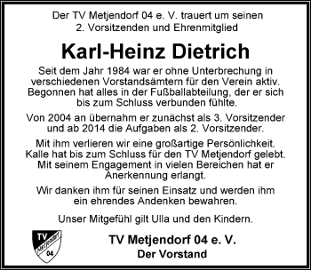 Traueranzeige von Karl-Heinz Dietrich von Nordwest-Zeitung