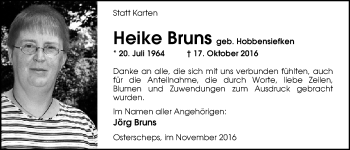 Traueranzeige von Heike Bruns von Nordwest-Zeitung