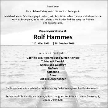 Traueranzeige von Rolf Hammes von Nordwest-Zeitung