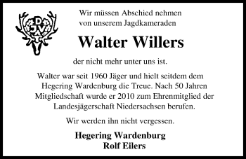 Traueranzeige von Walter Willers von Nordwest-Zeitung