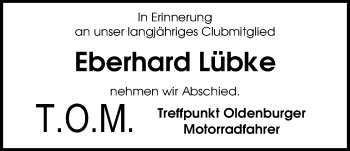 Traueranzeige von Eberhard Lübke von Nordwest-Zeitung