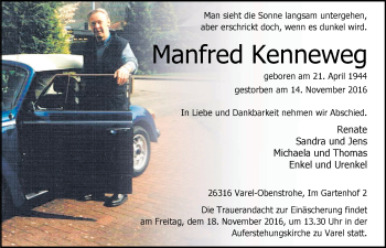 Traueranzeige von Manfred Kenneweg von Nordwest-Zeitung