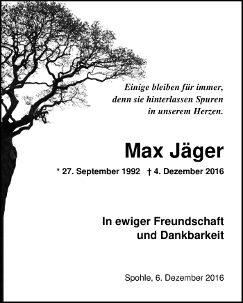 Traueranzeige von Max Jäger von Nordwest-Zeitung