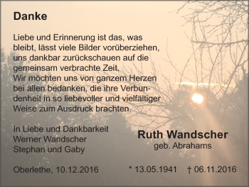 Traueranzeige von Ruth Wandscher von Nordwest-Zeitung