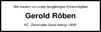 Traueranzeige von Gerold Röben von Nordwest-Zeitung